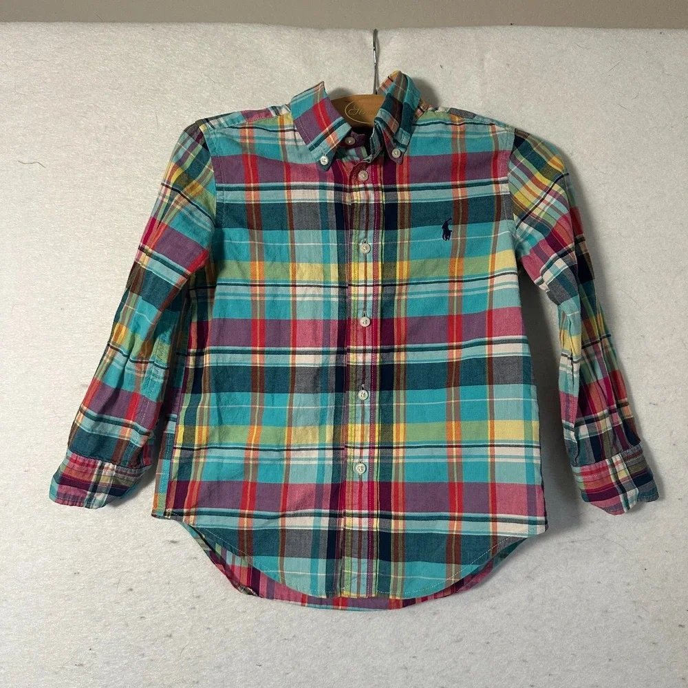 Ralph Lauren Madras Plaid Shirt Toddler Size 4/ 4T Button Up Short Sleeve preppy